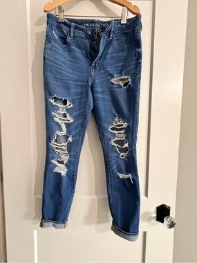 American Eagle Outfitters Distressed Dark Blue Ripped Jeggings